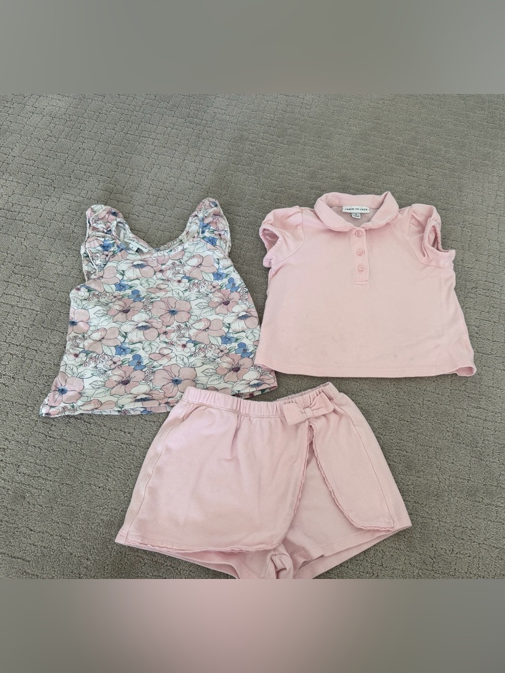Janie and Jack Pink Floral Tank, Pink Polo Top & Pink Shorts Set